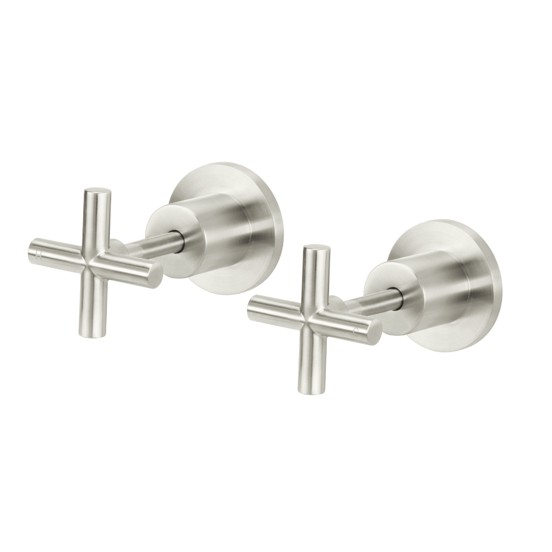 Meir Round PVD Brushed Nickel Wall-type Cross Handle Stop Taps - Stiles