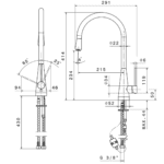 64215B Newform YCon Matt Black Sink Mixer (with pull out spout)_Stiles_TechDrawing_Image1