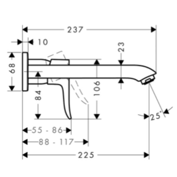 31086000 Hansgrohe Metris Single Lever Basin Mixer Concealed Installation Wall Type 225mm Spout_Stiles_TechDrawing_Image