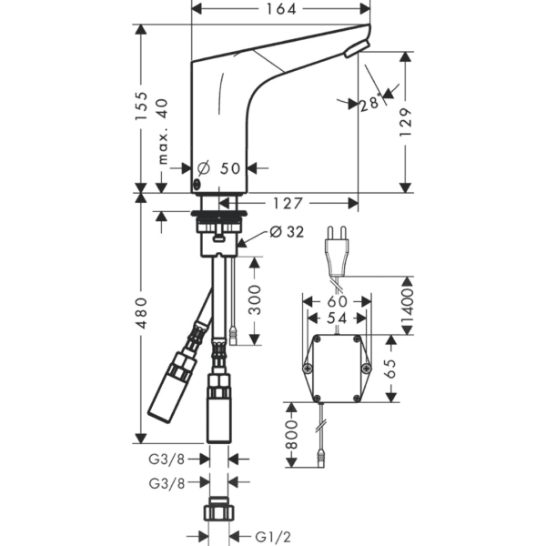 31174223 Hansgrohe Decor Electronic Basin Mixer with Temp Pre-Adjustment 230V Mains _Stiles_TechDrawing_Image.png