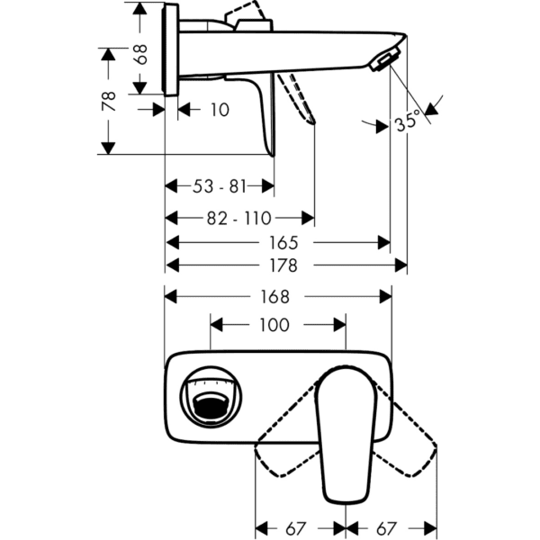 71732000 Hansgrohe Talis E Single Lever Basin Mixer Concealed Installation Wall-Type Spout 165mm_Stiles_TechDrawing_Image