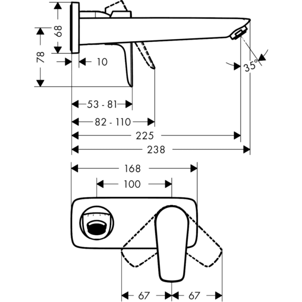 71734000 Hansgrohe Talis E Single Lever Basin Mixer Concealed Installation Wall-Type Spout 225mm._Stiles_TechDrawing_Image