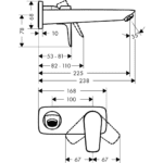 71734670 Hansgrohe Talis E Matt Black Single Lever Basin Mixer Concealed Installation Wall-Type Spout 225mm_Stiles_TechDrawing_Image