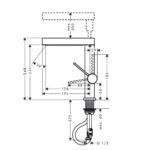 76063673 Hansgrohe Finoris Tall MBlack basin Mixer 230mm 2j pull out_Stiles_TechDrawing_Image