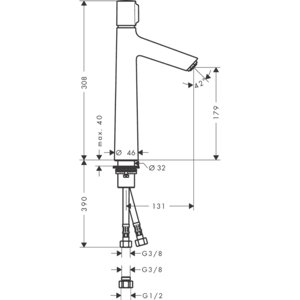 72045003 Hansgrohe Talis Select S Tall Basin Mixer 190_Stiles_TechDrawing_Image