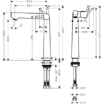 72116003 Hansgrohe Talis S Tall Basin Mixer 250_Stiles_TechDrawing_Image