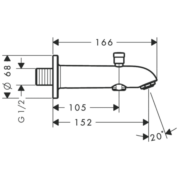 13423000 Hansgrohe Bath Spout with Diverter_Stiles_TechDrawing_Image