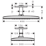24004400 Hansgrohe Rainmaker Select Overhead Shower 2 Jet with Ceiling Connector_Stiles_TechDrawing_Image