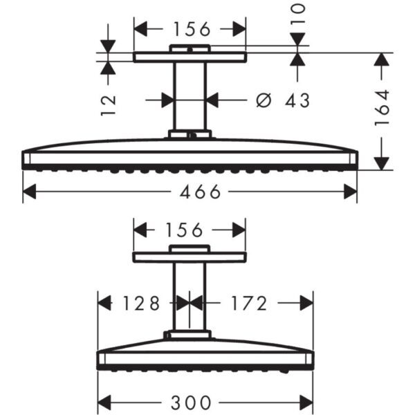 24006600 Hansgrohe Rainmaker Select Overhead Shower 3 Jet with Ceiling Connector_Stiles_TechDrawing_Image