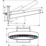 26230140 Hansgrohe Rainfinity Brushed Bronze Overhead Shower 360mm 1 Jet with Wall Connector_Stiles_TechDrawing_Image