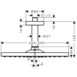 26250670 Hansgrohe Raindance E Matt Black Shower Head 1 Jet with Ceiling Connector 300mm_Stiles_TechDrawing_Image