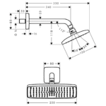 27370000 Hansgrohe Raindance Shower Head 230m_Stiles_TechDrawing_Image