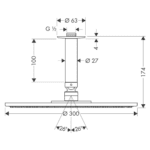 27494000 Hansgrohe Raindance S Shower Head 300mm with Ceiling Connector_Stiles_TechDrawing_Image