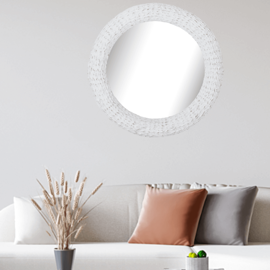 Paramount Mirrors Round Wicker White Wash Mirror 700x700mm - Stiles