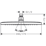 26257000 Hansgrohe Corma E Shower Head 280mm_Stiles_TechDrawing_Imag