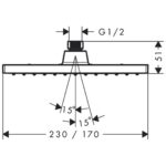 26281670 Hansgrohe Vernis Shape Matt Black Shower Head 230mm_Stiles_TechDrawing_Image