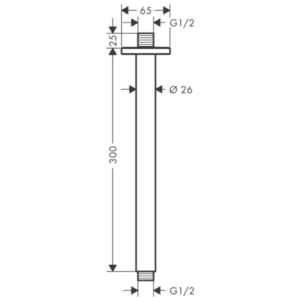 26407000 Hansgrohe Vernis Shape Ceiling Connector 300mm_Stiles_TechDrawing_Image