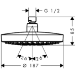 26523000 Hansgrohe Croma Select S EcoSmart Shower Head 180mm_Stiles_TechDrawing_Image