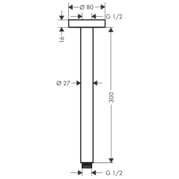 27389000 Hansgrohe Ceiling Connector S 300mm_Stiles_TechDrawing_Image
