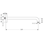27413990 Hansgrohe Polished Gold Optic Shower Arm 389mm_Stiles_TechDrawing_Image