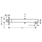 27809670 Hansgrohe Vernis Blend Matt Black Shower Arm 240mm_Stiles_TechDrawing_Image