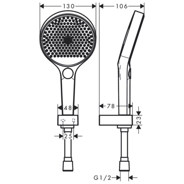 26851000 Hansgrohe Rainfinity Hand Shower Set 130mm with Hose 1600mm_Stiles_TechDrawing_Image