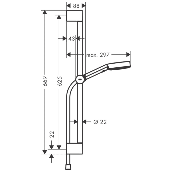 24160000 Hansgrohe Pulsify Select S Hand Shower Set_Stiles_TechDrawing_Image