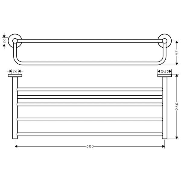 41720000 Hansgrohe Logis Universal Towel Rack with Towel Holder_Stiles_TechDrawing_Image