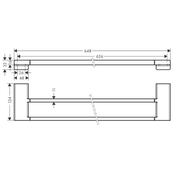 41743990 Hansgrohe AddStoris Polished Gold Double Bath Towel Rail_Stiles_TechDrawing_Image