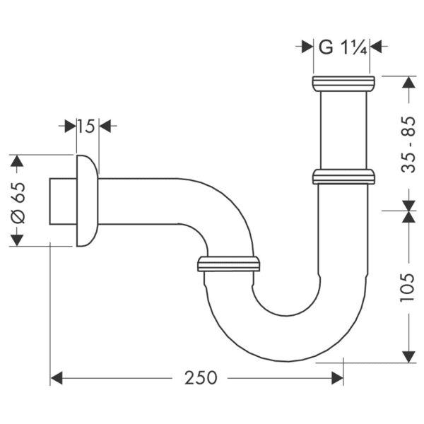 53002000 Hansgrohe Pipe Trap Standard_Stiles_TechDrawing_Image