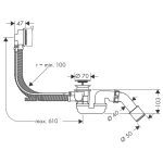 58150000 Hansgrohe Flexaplus S Complete Waste:Overflow Set for Standard Bath Tubs_Stiles_TechDrawing_Image