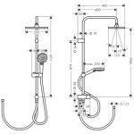 26282670 Hansgrohe Vernis Shape Matt Black Reno Overhead and Hand Shower Set_Stiles_TechDrawing_Image