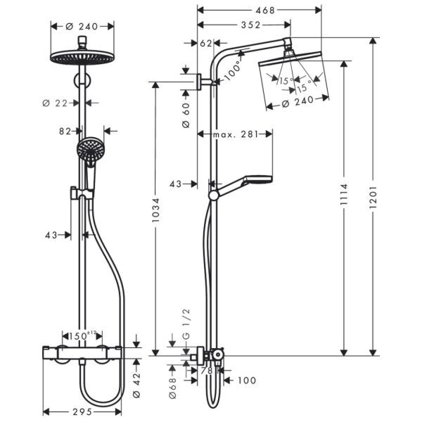 27267000 Hansgrohe Crometta S Showerpipe Set_Stiles_techDrawing_Image