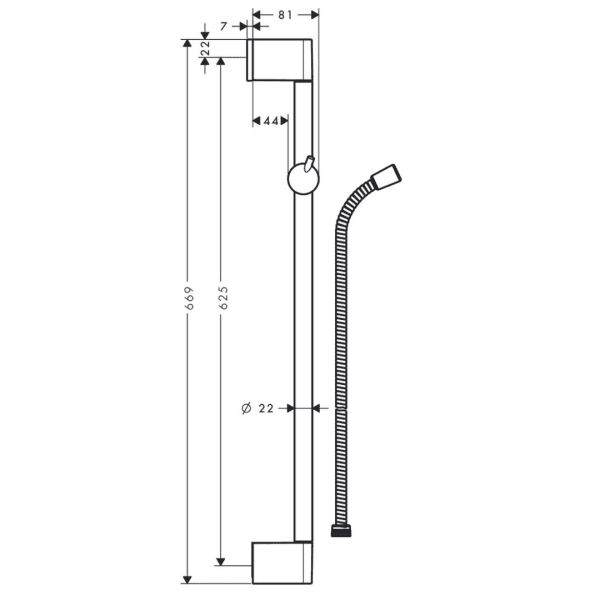 27615000 Hansgrohe Unica Shower Bar with Shower Hose_Stiles_TechDrawing_Image