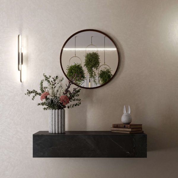 Paramount Mirrors Round Lily Floating Mahogany Mirror 900x900mm_Stiles_Lifestyle_Image