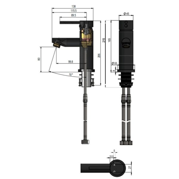 MB02-PVDGM Meir Gun Metal Round Basin Mixer_Stiles_TechDrawing_Image