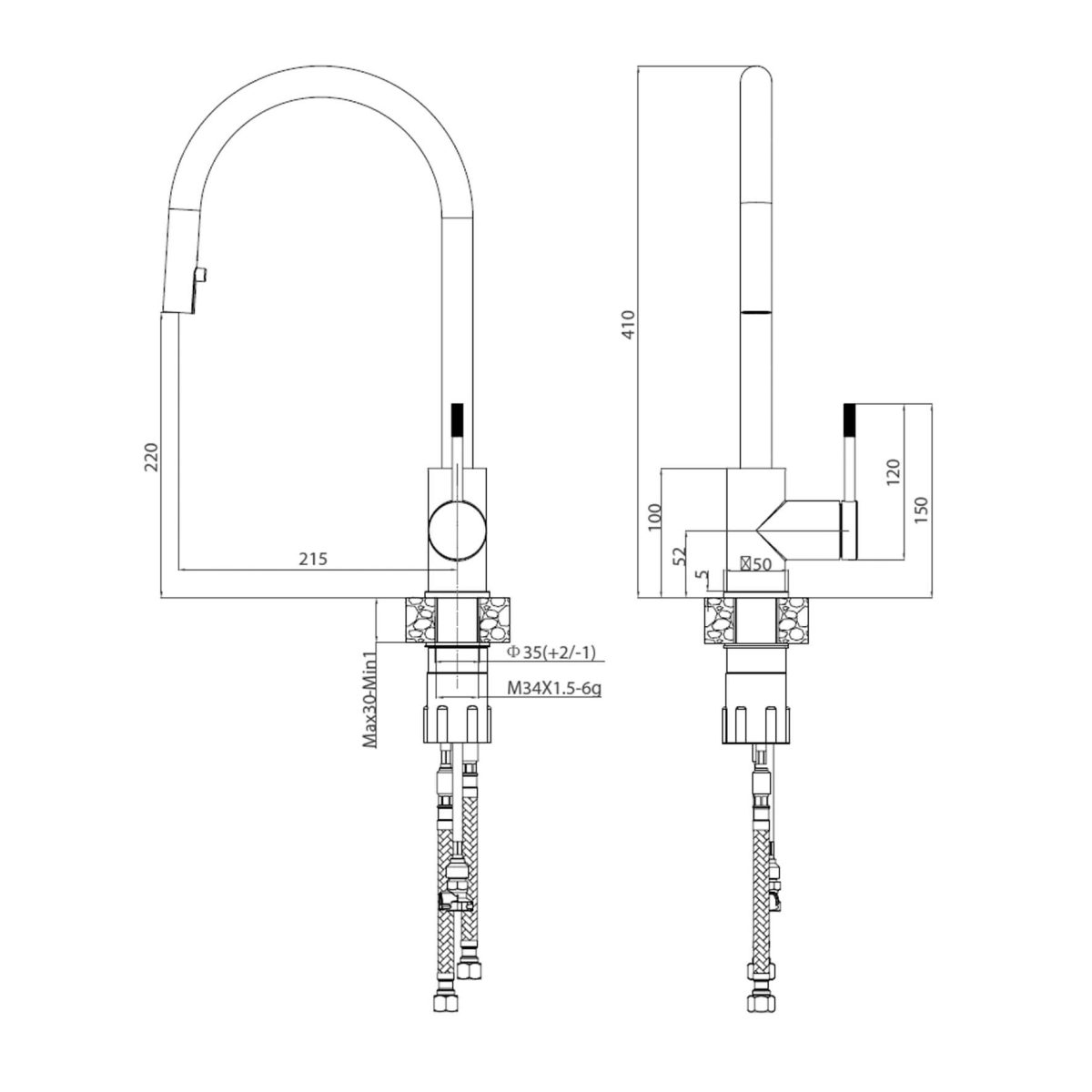 Franke Maris Truk Saturn Sink Mixer (Retractable Nozzle) - Stiles