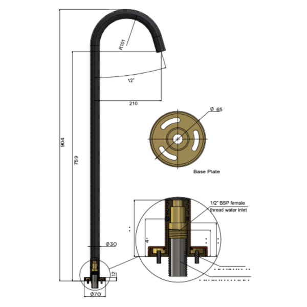 MB06-CH Meir Round Champagne Freestanding Bath Spout_Stiles_TechDrawing_Image