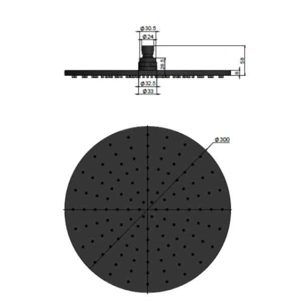 MH06-PVDBN Meir Round Brushed Nickel Shower Head 300mm_Stiles_TechDrawing_Image