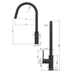 MK17 Meir Round Piccola Matt Black Pull Out Kitchen Mixer Tap_Stiles_TechDrawing_Image