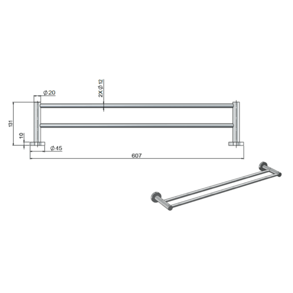 MR01-R-C Meir Round Double Towel Rail 600mm_Stiles_TechDrawing_Image