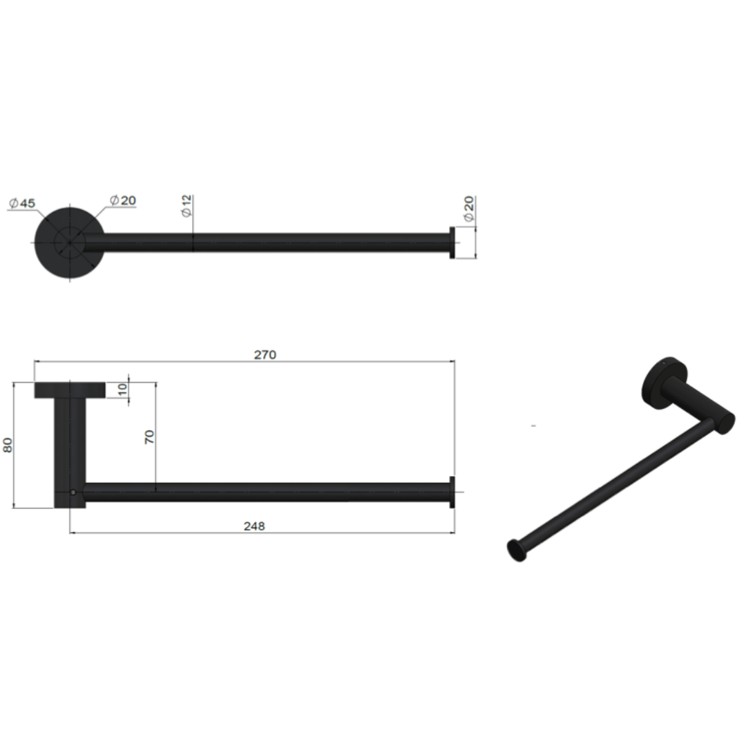 Meir Round Champagne Towel Rail 270mm - Stiles