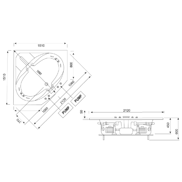 Summer Place Capri Jetted Spa Bath 2120x1510mm_Stiles_TechDrawing_Image