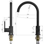 MK03PD-PVDGM Meir Round Gun Metal Paddle Handle Kitchen Mixer_Stiles_TechDrawing_Image