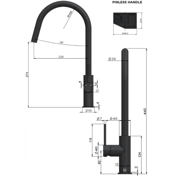 MK17PN-C Meir Piccola Round Pinless Handle Pull Out Kitchen Mixer_Stiles_TechDrawing_Image