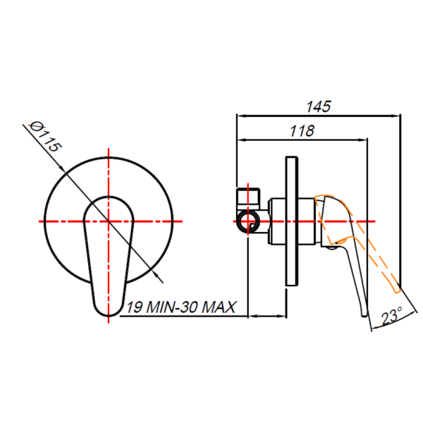MT8000 Blutide Mixed Solid Concealed Shower Mixer_Stiles_TechDrawing_Image