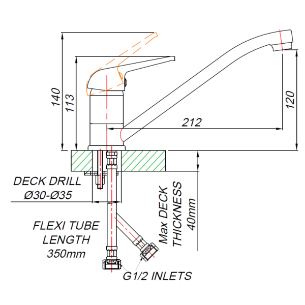 MT80020 Blutide Mixed Solid Single Hole Sink Mixer_Stiles_TechDrawing_Image