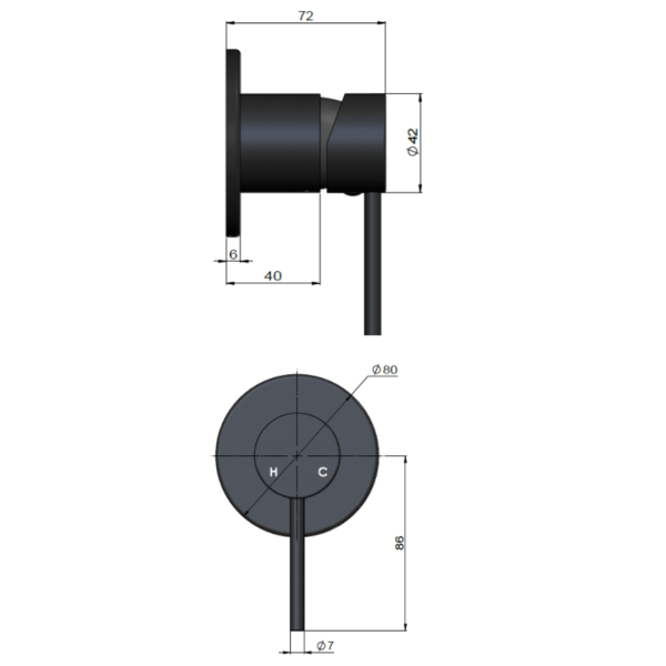 MW03PD-FIN-CH Meir Round Champagne Paddle Handle Wall Mixer_Stiles_TechDrawing_Image