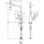 14884003 Hansgrohe Metris Select M71 Pull-Out Sink Mixer 320_Stiles_TechDrawing_Image