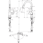 31815343 Hansgrohe Decor Brushed Black Chrome Kitchen Mixer 240_Stiles_TechDrawing_Image